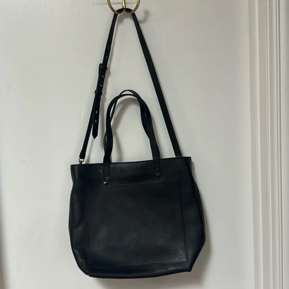 New Madewell Zip-Top Medium Transport Leather Tote Black